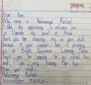 Rachael's letter of thanks